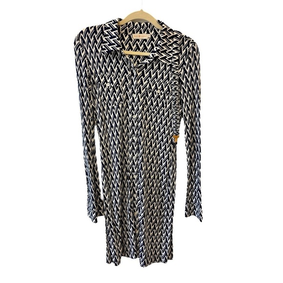 Tory Burch Crista T Lattice Logo Print Shirt Dress Navy White Size S/P - Picture 4 of 11